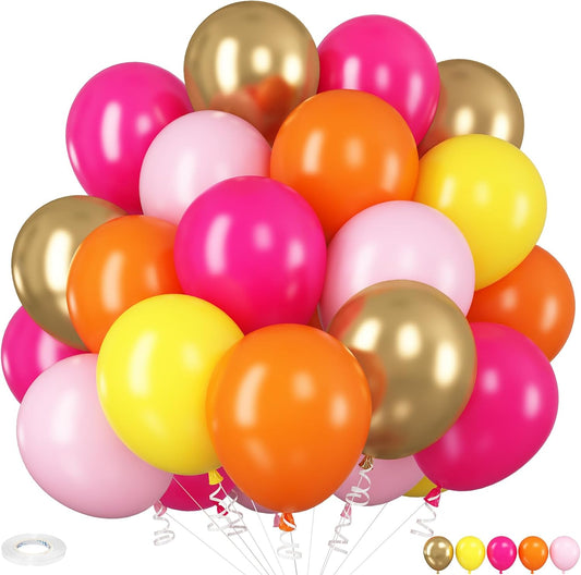Pink Orange Yellow Balloons, 12 Inch Pink Orange Yellow and Gold Balloons for Birthday Graduation Summer Tropical Party Fall Thanksgiving Tequila Sunrise Sunset Party Decorations