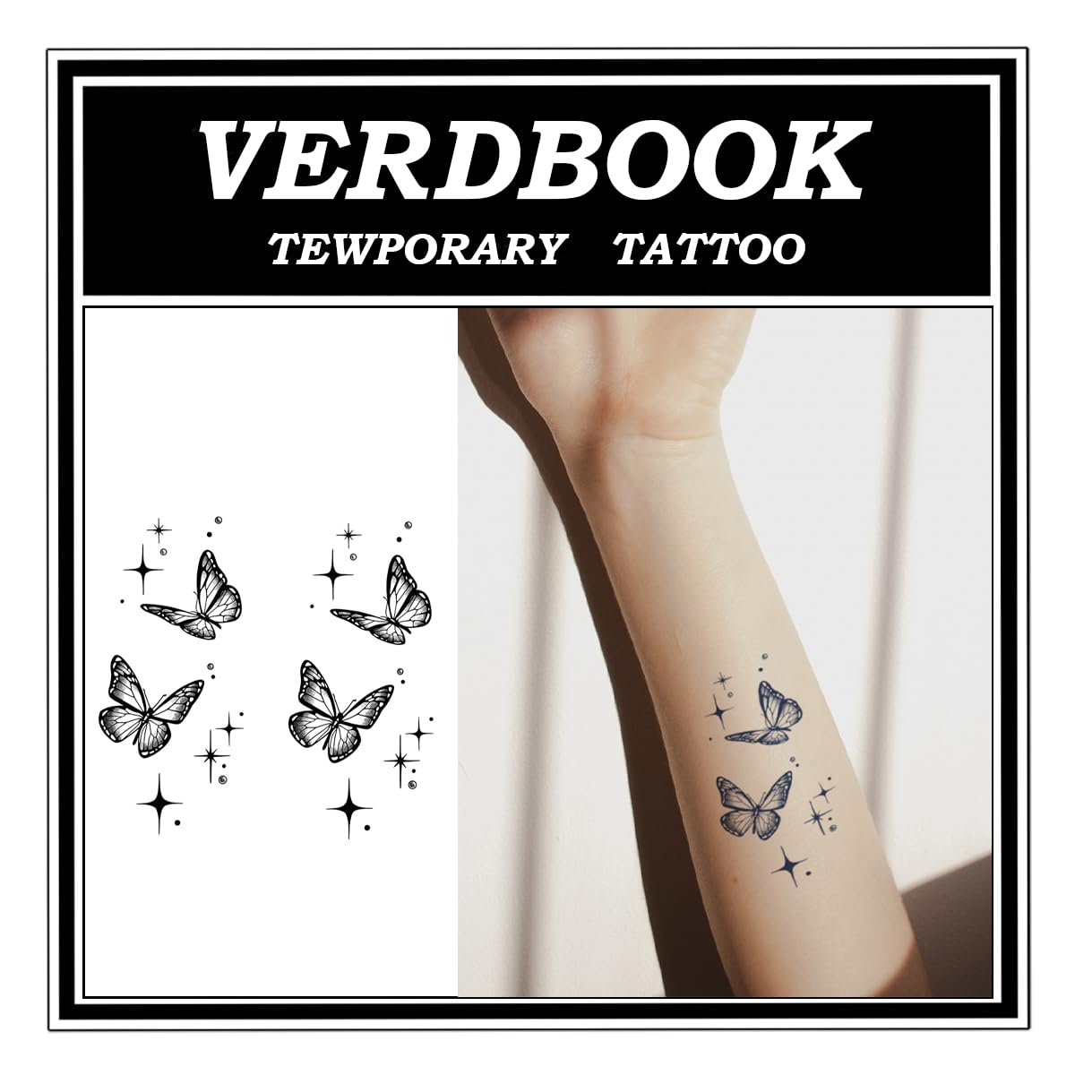 Waterproof Temporary Tattoos: 2-Sheet Tattoo Kit with Realistic Body Stickers, Semi-Permanent Tattoos for Adults Lasting 7-15 Days – Safe for Men & Women, Butterfly Style