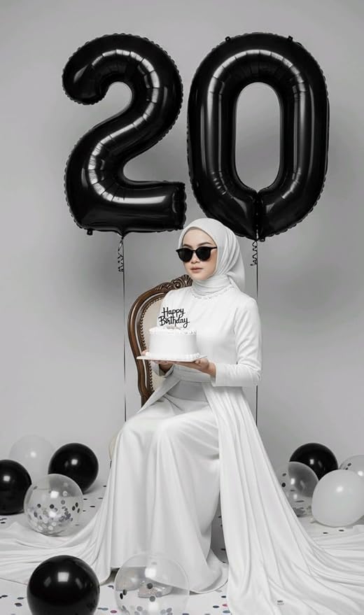 Black Number 20 Balloon 40 Inch, Large Happy 20th Birthday Decorations for Women, Foil Balloon Number for Wedding Marriage Proposa Big Events Family Reunions Party Supplies