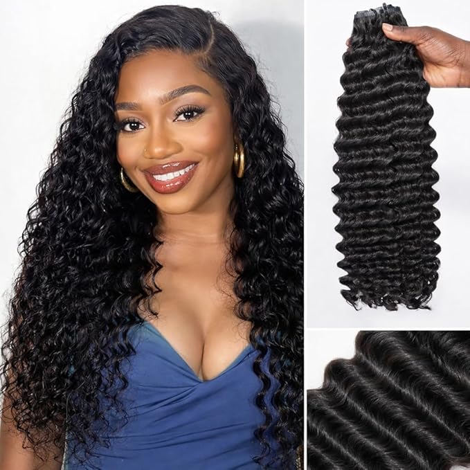 LUVME Hair Extensions Natural Black 26 Inch 135g 7pcs Real Human Hair Loose Deep Wavy Remy Clip in Human Hair Extensions Thick Hair