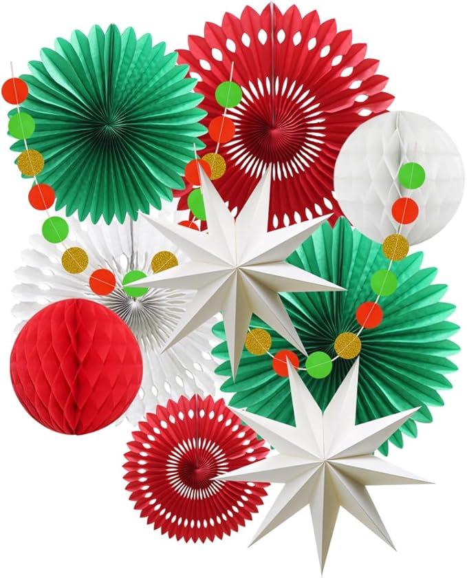 Christmas Party Decoration Set of Hanging Tissue Paper Fans Circle Garland Paper Lanterns for Italian Party Graduation Wedding Birthday Backdrop