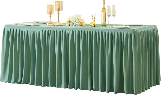 1 Pack Sage Green Rectangle Table Clothes for 6 Foot Tables, Polyester Wrinkle Free Fitted Tablecloths 6ft Stretch Table Cover with Skirt for Wedding Birthday Parties Trade Show Craft Show