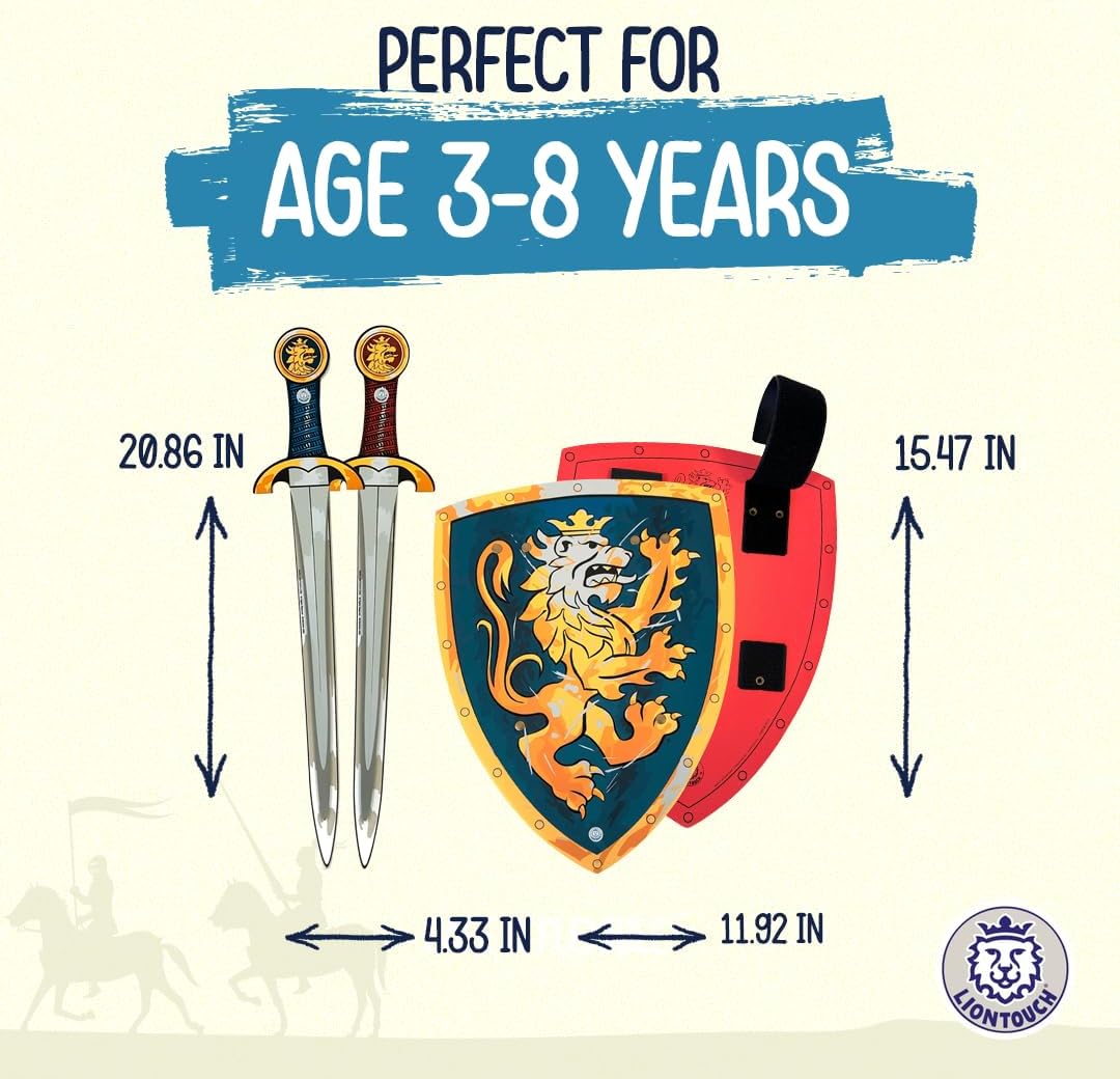 Liontouch - Noble Knight Foam Swords & Shields For Two Kids, Blue/Red – Age 3-8 years | Durable & Safe Foam Medieval Toy Set | Weapons & Battle Accessories For Pretend Play, Dress Up & Knight Costumes