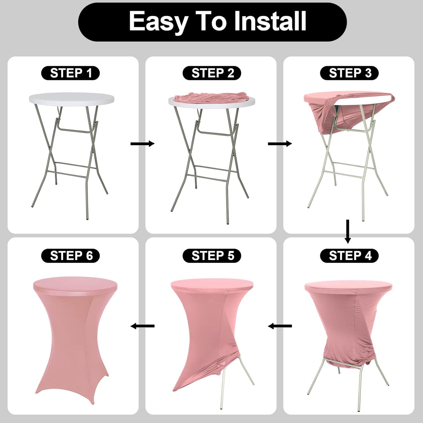 FestiCorp 6 Pack Spandex Cocktail Table Covers Fitted Clothes, Elastic Round Table Cover, Stretch Tablecloth for Party, Bar, Wedding, Birthday, Banquet, Pink, 30"-32" Diameter x 40"-43" Height