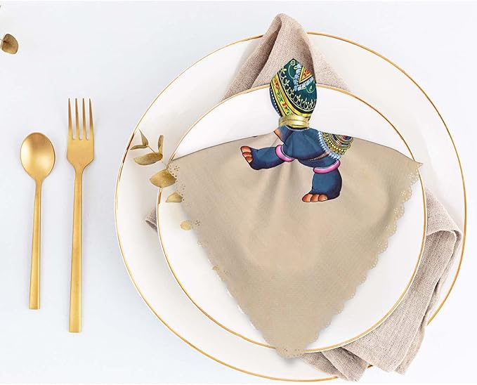 Yibeas Elephant with Jockey Cloth Napkins Dinner Table Napkins Traditional Indian Rajasthani Wall Painting Washable Reusable Napkins Set of 4 Home Holiday Party Wedding 18 x 18 inch
