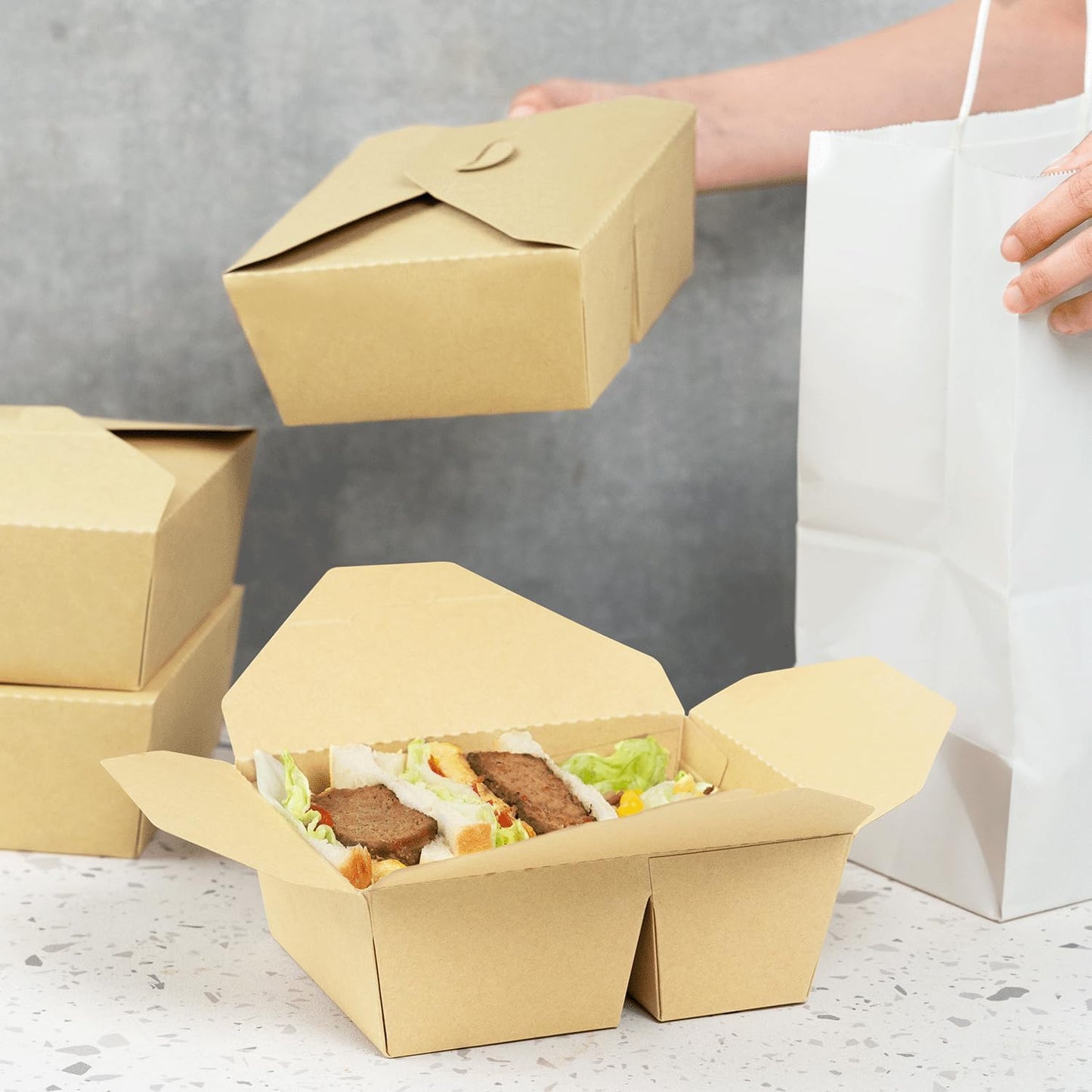 Karat Paper To Go Food Container [48 oz - 200 ct], 2-Compartment Leak-Resistant, Microwavable, Heavy-Duty Take Out Boxes | Grease Resistant & Stackable | #8 Kraft Brown