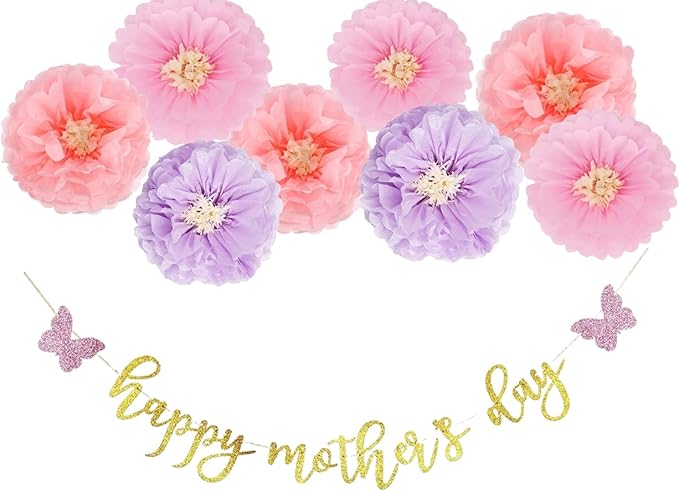 Mother’s Day Party Balloons Kit Decorations 16 inch Foil Balloon Set Happy Mother's Day Best Mom Balloon Set Decoration for Mother's Day (purple flower Banner set)