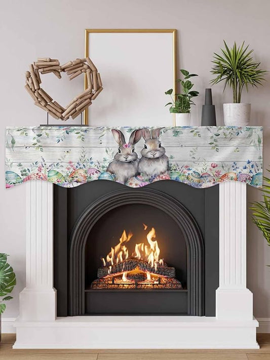 Bunny Easter Fireplace Mantel Scarf Table Runner,Eucalyptus Leaves Spring Floral Eggs Wooden Winter Garland Mantel Top Tablerunners Dresser Scarves Cover for Windows Party Living Room 90"x17"
