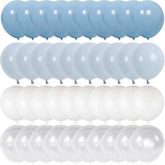 50pcs Dusty Blue Balloon Arch Kit, 12” Pastel Blue and White Clear Balloons for Birthday Wedding Baby Bridal Shower Themed Parties