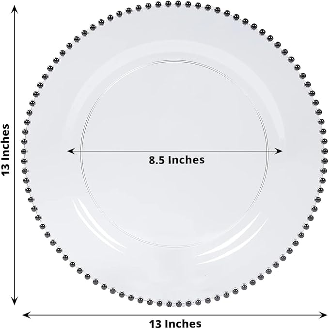 Efavormart 10-Pack Economy Plastic Charger Plates 13" Round Clear with Black Beaded Rim - Stylish Dinner Party Serving Plates