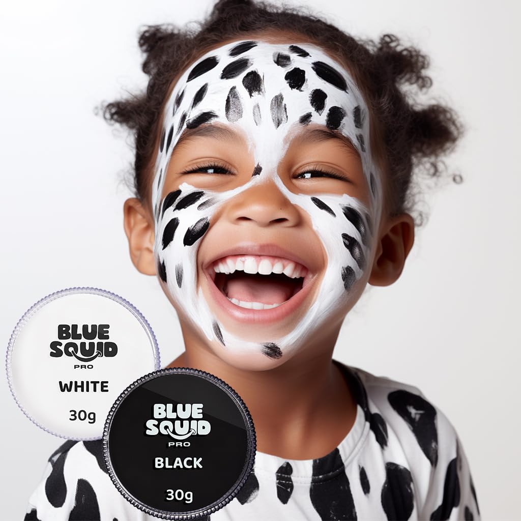Blue Squid PRO Face Paint - Professional Water Based Single Cake Facepaint & Body Paints - SFX Makeup, Kids Adults Face Painting for Costume, Halloween, Cosplay - Classic Black & White 30g / 1oz