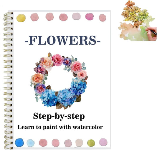Watercolor Workbooks Coloring Book Easy Nature Scenes Beginner Friendly Watercolor Paint Set Art Crafts Painting Kit for Creative Exploration Gift for Adults Teens (Flowers, Without Palette)