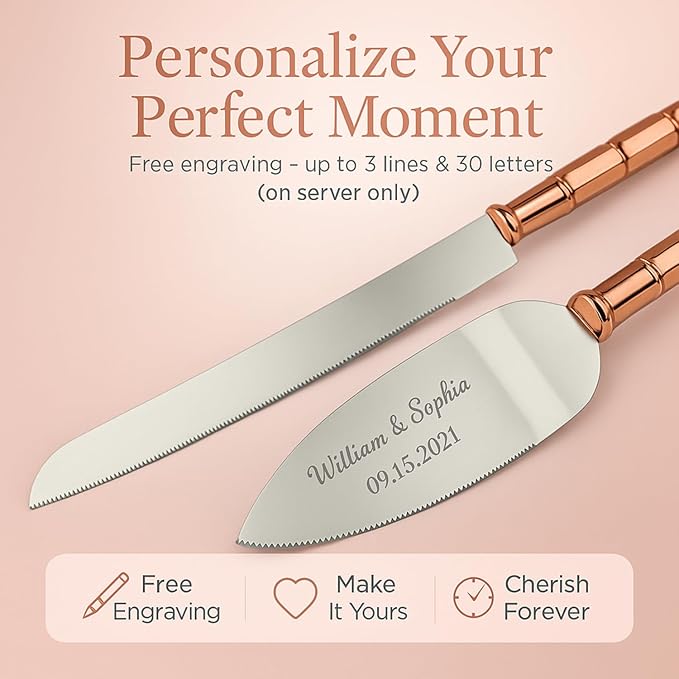 GIFTS INFINITY Personalized Wedding Cake Knife and Server Set with Engraving – Cake Cutting Utensil Set, Keepsake Gift for Wedding, Anniversary, Reception, Birthday & Other Occasions (CT-101RG)