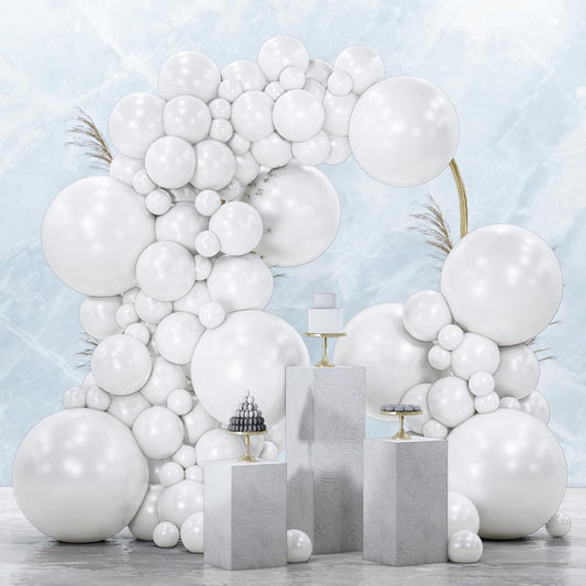 PartyWoo Pearl White Balloons 100 pcs Different Sizes Pack of 18 12 10 5 Inch White Latex Balloon Arch Kit Garland for Wedding Bridal Graduation Baby Shower Birthday Party Decorations White-Z30