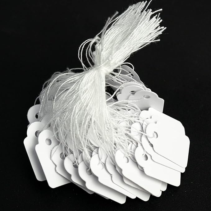 Rich Union 1000pcs White Price Tags with String Attached, Marking Merchandise Strung Tags Writable Label Hang Tags for Pricing Gift Jewelry Clothing Yard Sale Garage Supplies