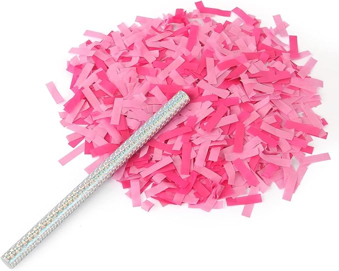 BATTIFE It's a Girl, 30Pack Gender Reveal Confetti Sticks, Tissue Paper Confetti Flick Flutter Wands for Baby Girl Shower, Wedding, Birthday Party Supplies Decoration, Shoot Poppers, 14inch Pink