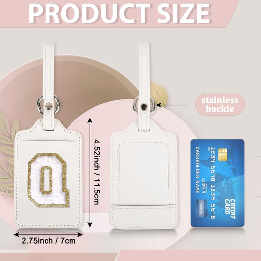 Personalized Initial Luggage Tags for Suitcases, Leather Chenille Letter Cute Luggage Tags with Privacy Name Card, Embroidered Travel Bag Backpack Tags Gifts for Women Kids Girls Teens(White-Q)