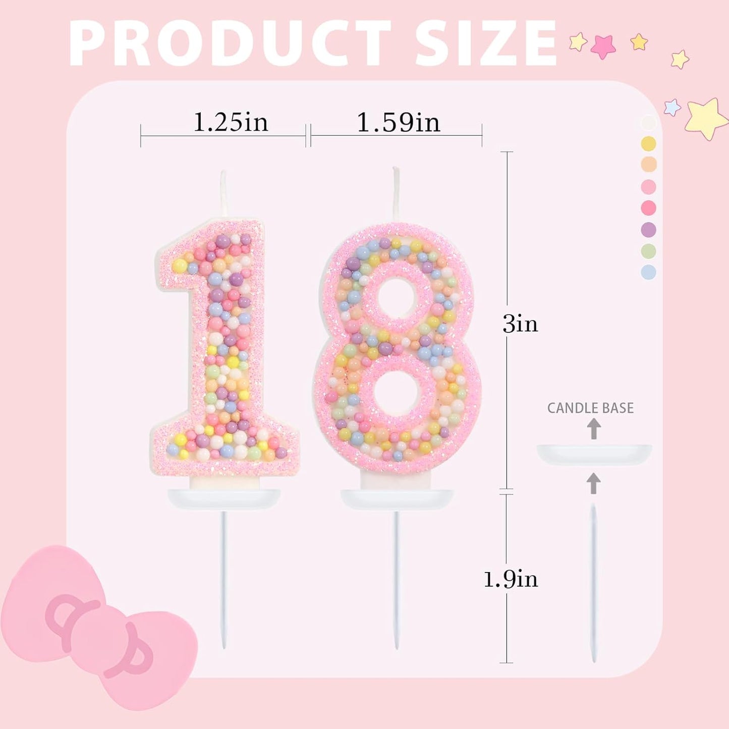 Birthday Candles - Number 18 Candle, Colorful Macaron Candles, 18 Year Old Birthday Decorations, Cake Decorations, Sweet Theme Party Supplies (Pink)