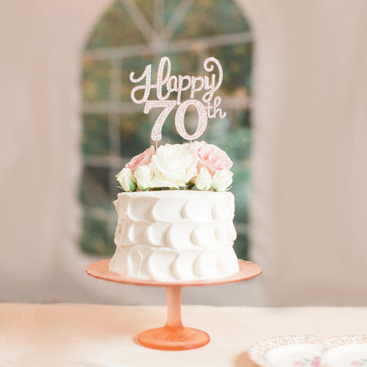 LASKYER Happy 70th Birthday Rose Gold Rhinestone Cake Topper - 70th Birthday/Anniversary,Cheers to Seventy Years Old Bday Party Metal Sparkly Centerpieces Decorations.