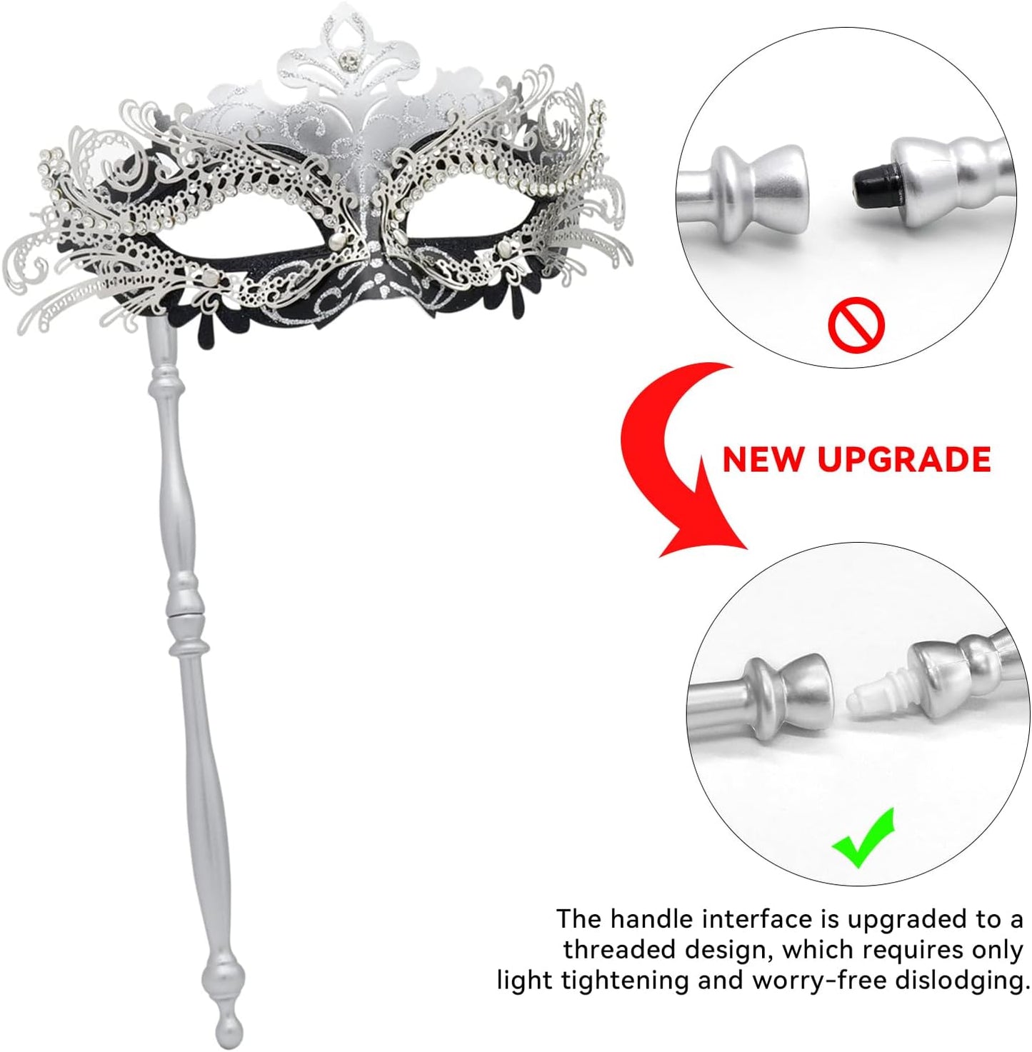 Coddsmz Masquerade Mask with Stick Venetian Mask Mardi Gras Decorations for Womens Halloween Costume Mask