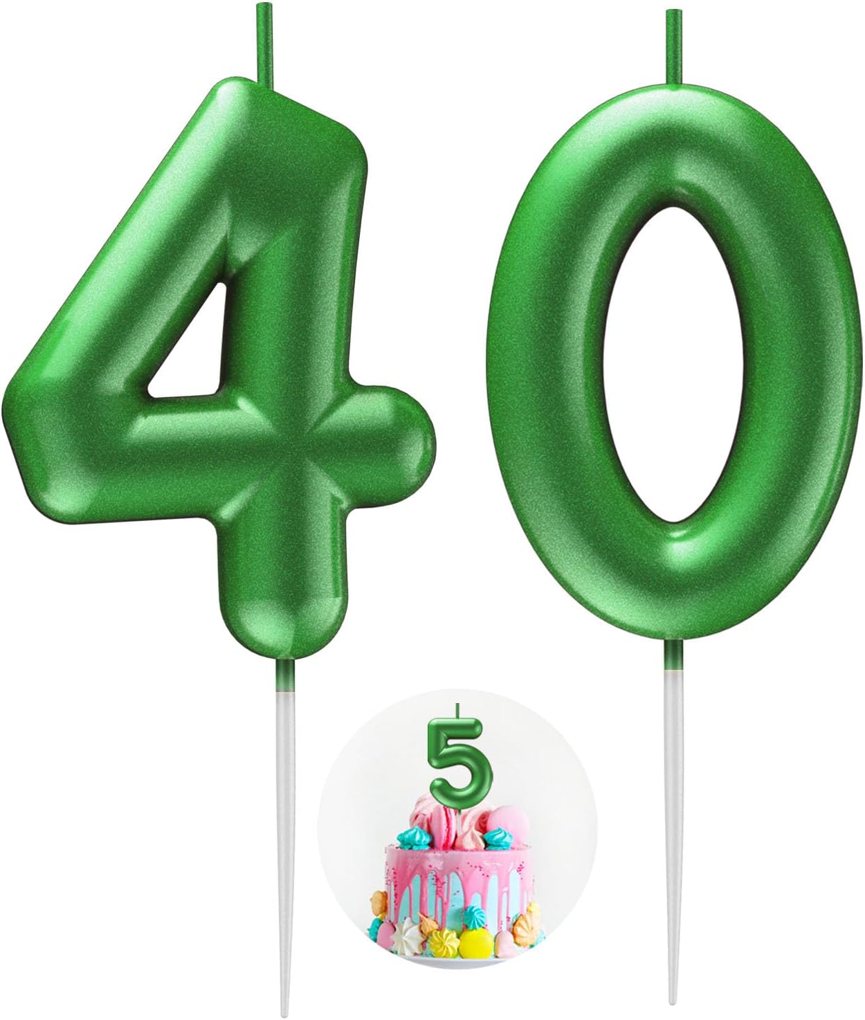 Green Number 40 Candle Happy Birthday 3D Number Candles for Birthday Cake Party Decoration Wedding Anniversary Celebration Supplies