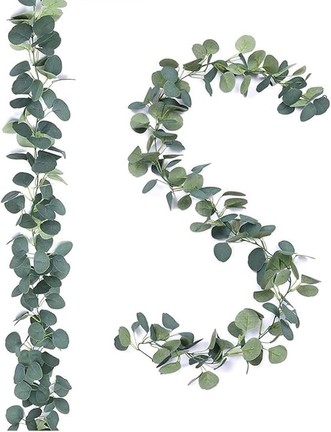 Faux Eucalyptus Garlands for Decoration, Fake Vines for Greenery Backdrop, 2 Pack Artificial Eucalyptus Vines for Wedding Decoration, Leaf Garlands for Table Mantle and Wall Hanging Decoration