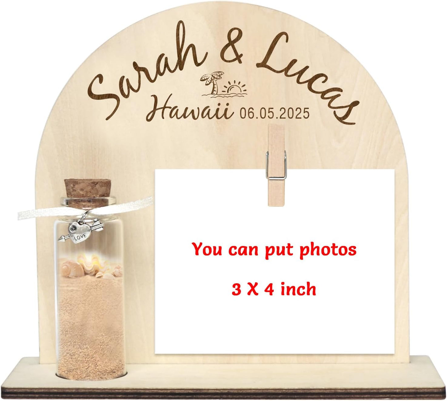 Personalized Honeymoon Sand Jar，Custom Anniversary Photo presents, Vacation Keepsake Jar，Wedding Presents，Honeymoon Present, Bride to be Gift，Valentine’s Day Gifts (style2)