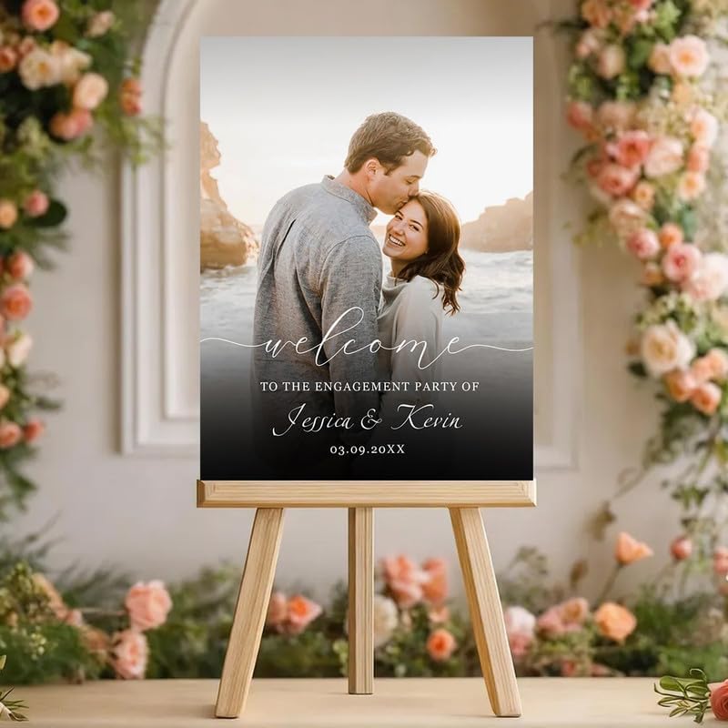 Ombre Gradient Photo Welcome Sign - Black to Gray Fade Design with Custom Photo & Names