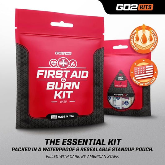 Advanced First Aid & Burn Kit, Comprehensive Burn First Aid Kit with Dressings, Burn Cream & Gauze, Portable First Aid Kit for Home, Office, Car & Travel, 1-Pack (BK35)