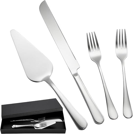 SUREAM Cake Cutting Set 13 Inch, 4 Packs Silver Stainless Steel Pie Knife, Cake Serving Set for Wedding, Birthday, Parties, Anniversary, Cake, Pie, Pizza