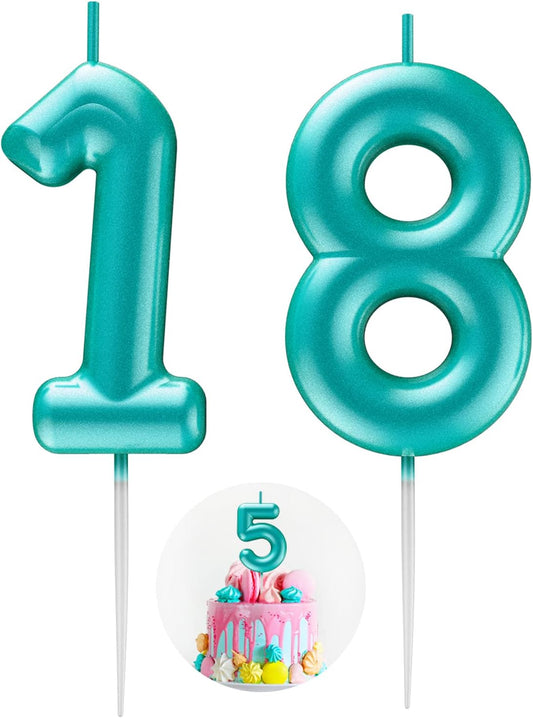 Blue Number 18 Candle Happy Birthday 3D Number Candles for Birthday Cake Party Decoration Wedding Anniversary Celebration Supplies