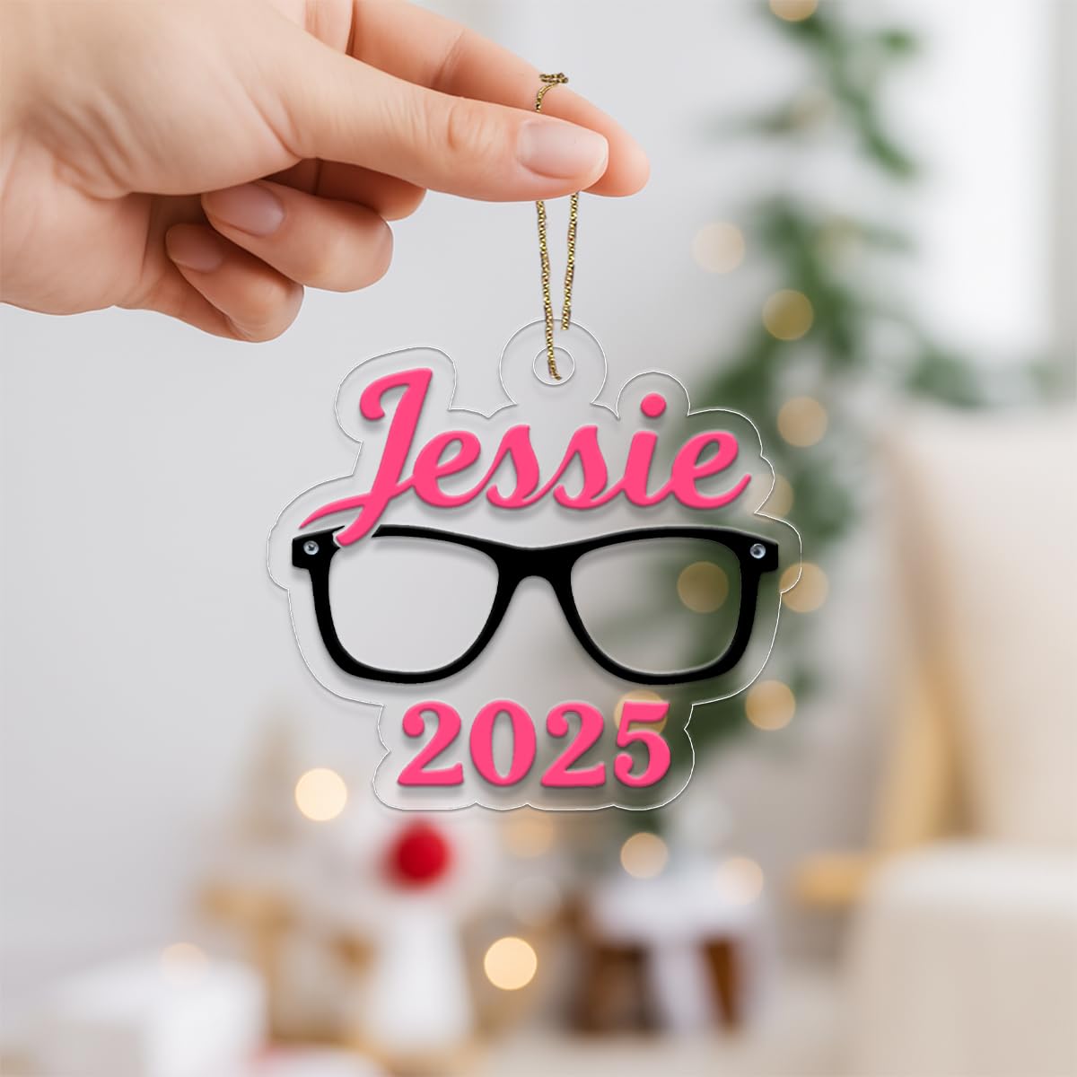 Custom Name With Glasses Ornament, Personalized Nerd Christmas Ornament, Gift For Her, Cute Book Lover Ornament, Holiday Decoration Acrylic Ornament – Personalized Christmas Tree