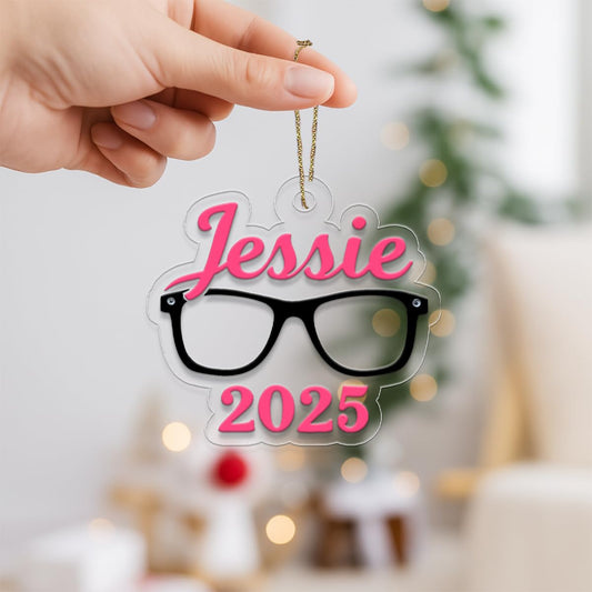 Custom Name With Glasses Ornament, Personalized Nerd Christmas Ornament, Gift For Her, Cute Book Lover Ornament, Holiday Decoration Acrylic Ornament – Personalized Christmas Tree