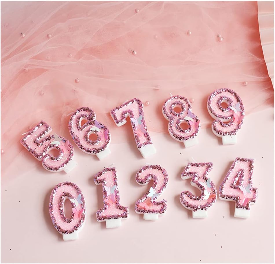 Birthday Number Candle,Pink Birthday Candles That Sparkle Number 0-9 Handmade Number Candle Cake Topper Decoration for Party Kids Adults (7-Pink)