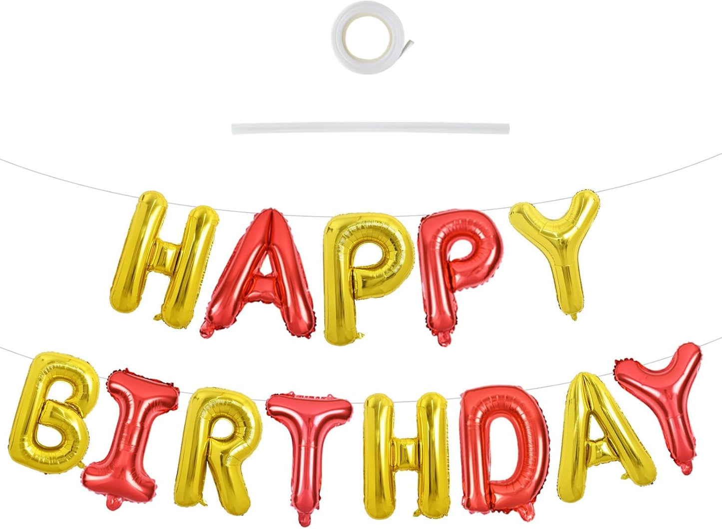 TONIFUL Happy Birthday Balloons Banner 16 Inch Mylar Foil Letters Birthday Sign Reusable for Girls Boys Kids & Adults Birthday Party Decorations Supplies（Gold Red）