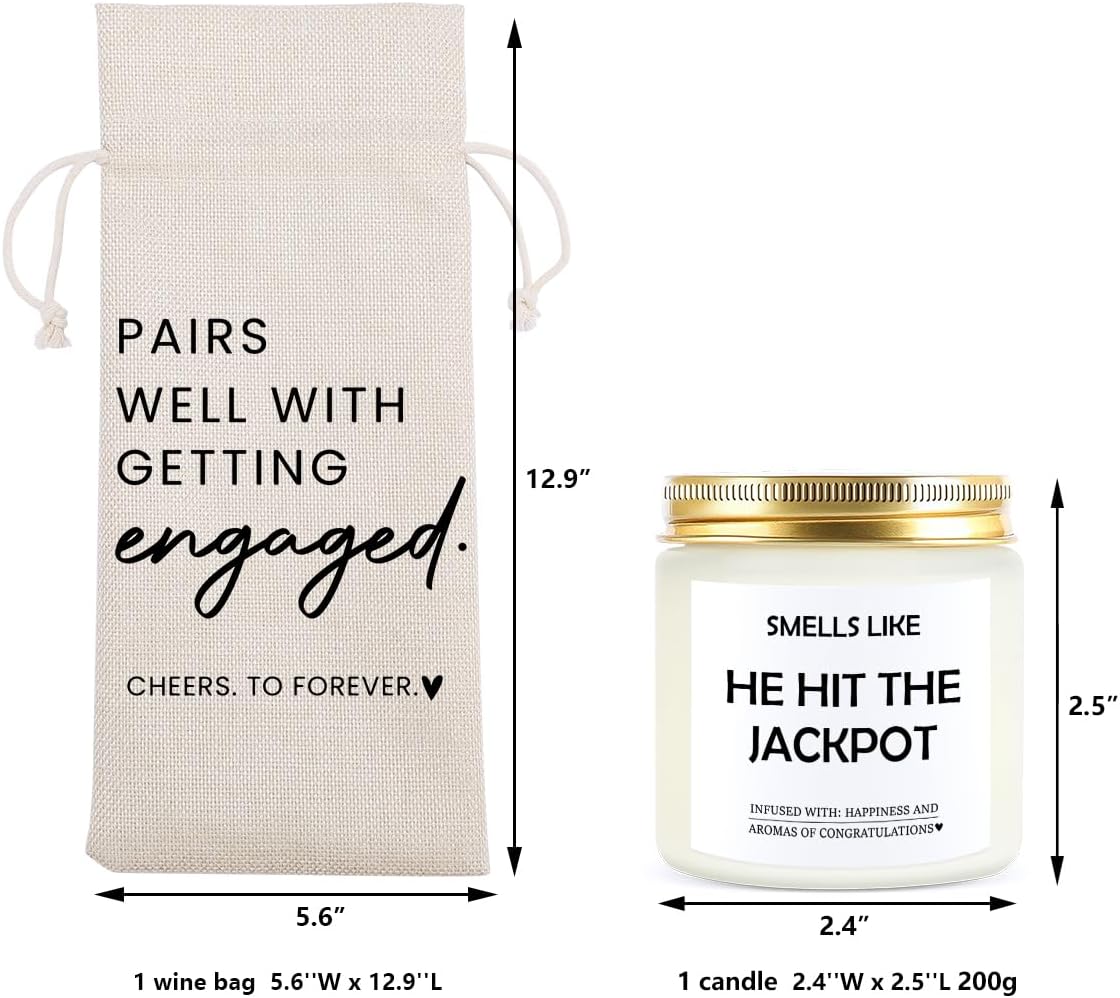 Engagement Gifts for Couples Her Engagement Party Decorations Gift for Couple Wine Bag Scented Candles Set Pairs Well with Getting Engaged Gifts Smell Like He Hit The Jackpot Wine Bottle Bag