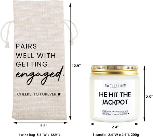 Engagement Gifts for Couples Her Engagement Party Decorations Gift for Couple Wine Bag Scented Candles Set Pairs Well with Getting Engaged Gifts Smell Like He Hit The Jackpot Wine Bottle Bag