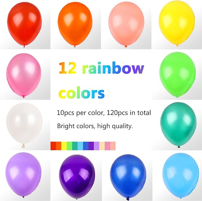 RUBFAC 120pcs Balloons for Birthday Baby Shower Graduation Anniversary Wedding Party Supplies Garland Arch Decoration,12 Inches,Assorted Color