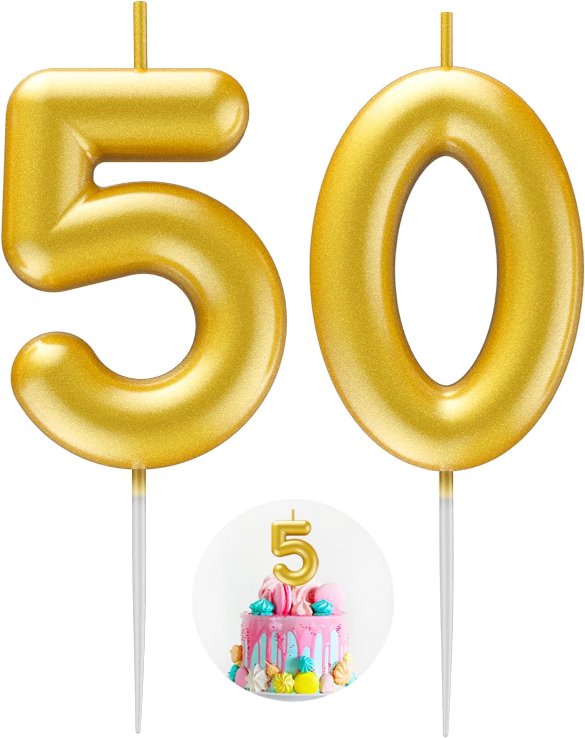 Gold Number 50 Candle Happy Birthday 3D Number Candles for Birthday Cake Party Decoration Wedding Anniversary Celebration Supplies