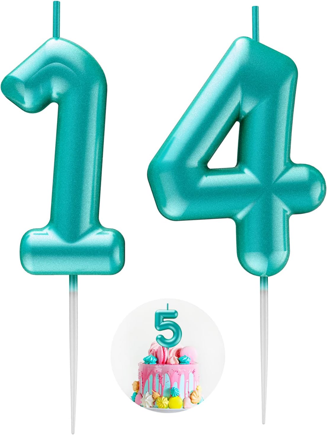 Blue Number 14 Candle Happy Birthday 3D Number Candles for Birthday Cake Party Decoration Wedding Anniversary Celebration Supplies