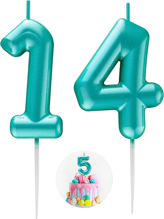 Blue Number 14 Candle Happy Birthday 3D Number Candles for Birthday Cake Party Decoration Wedding Anniversary Celebration Supplies