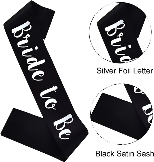 Bride to Be Sash, Black Bachelorette Sashes Engagement Gifts for Bachelorette Party, Bridal Shower & Wedding Party