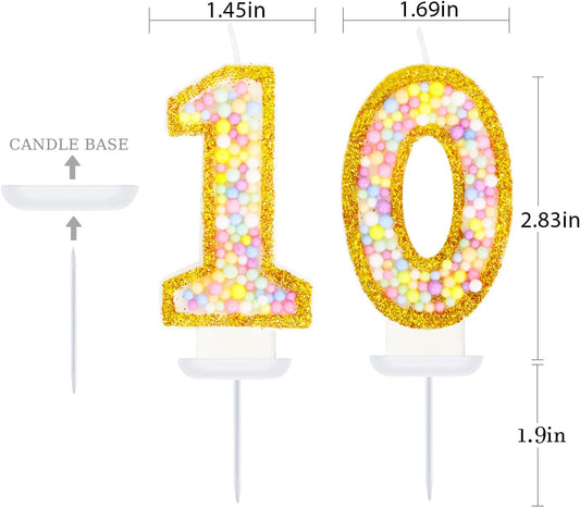 10th Birthday Candle for Cake, Colorful Macaron Numeral Candles for Boys/Girls, Birthday Party Cake Decorations, Golden Cake Topper for Birthday Party Supplies (Number 10)
