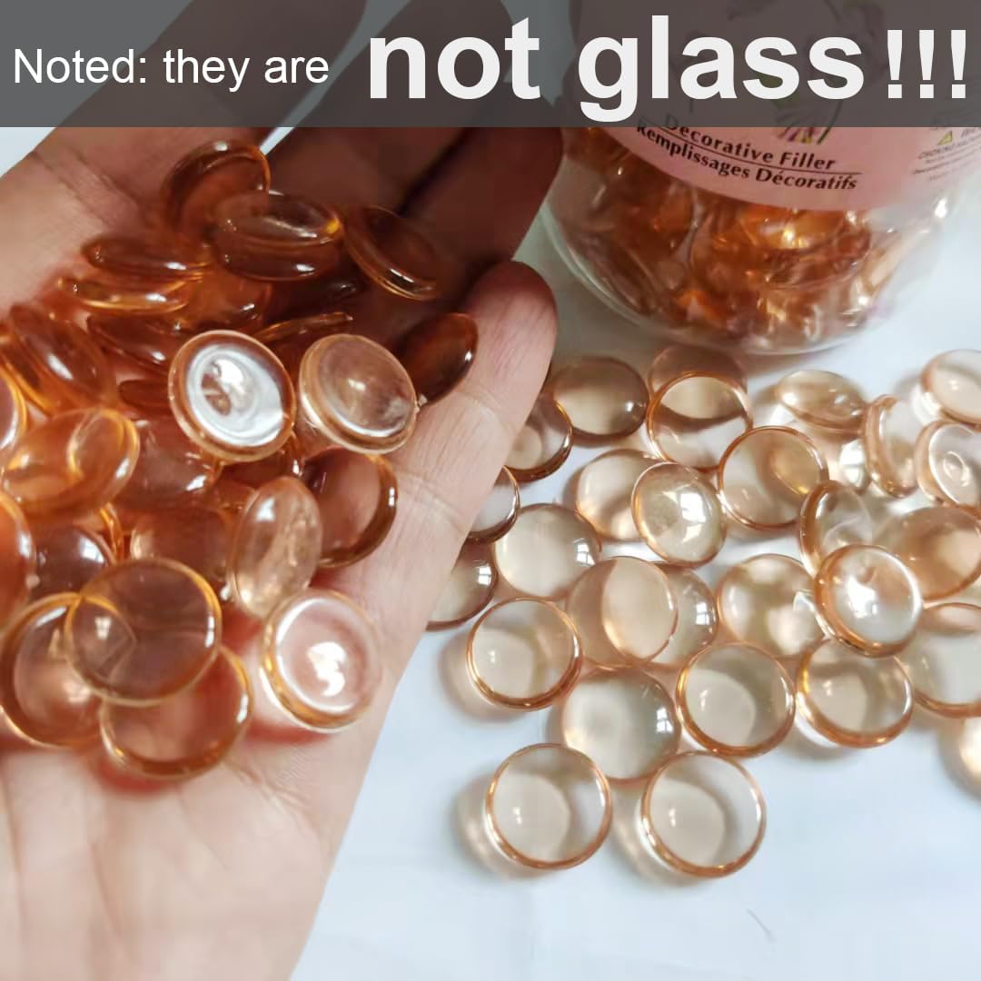HappyFiller Fall Decoration Light Amber Acrylic Flat Marbles Plastic Gemstones for Decorative Bowl Vase Fillers,Table Scatters Centerpieces,Candle Holder Decor Pebbles,Fish Tank Beads,630 Pcs