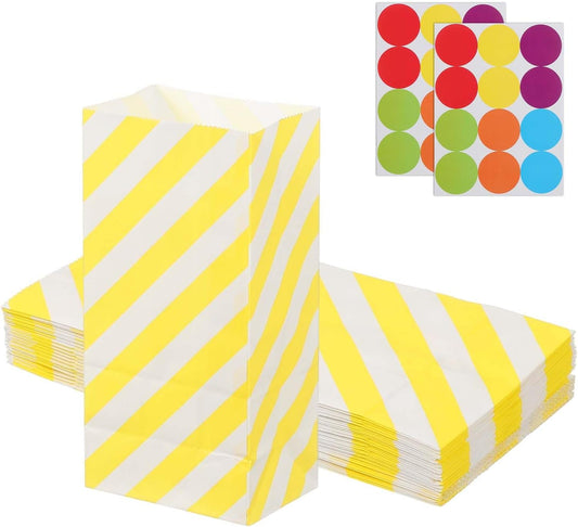 PATIKIL Party Favor Bag, 24 Pcs 3.5x2.4x7.1 Inch Mini Paper Candy Bags Gift Treat Celebration Halloween Goody Birthday Wedding Party with Stickers, Yellow Twill