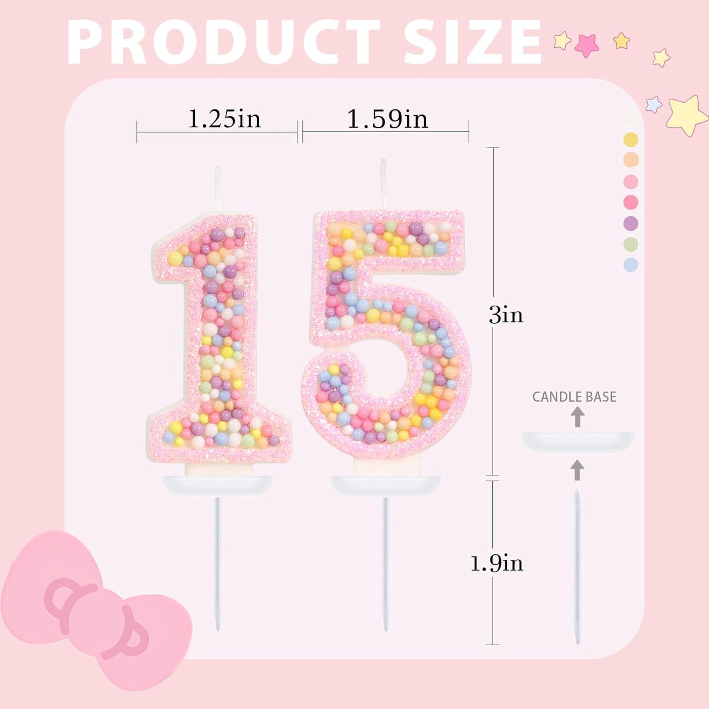 Birthday Candles - Number 15 Candle, Colorful Macaron Candles, 15 Birthday Decorations for Girls, Sweet Cake Decorations, Sweet Theme Party Supplies (Pink)