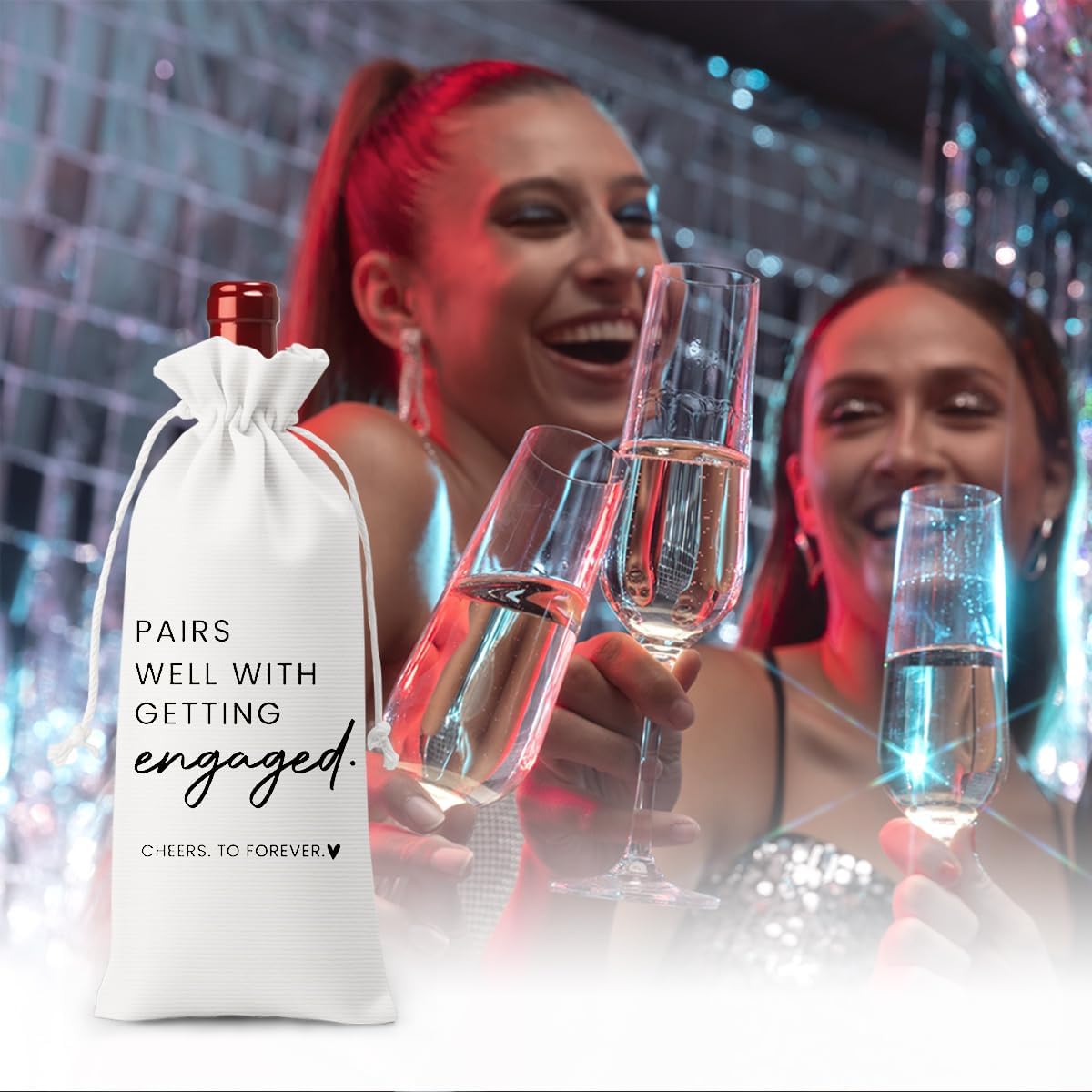 FBCCZEY Engaged Gifts Engagement Gifts for Couples Her Engagement Party Decorations Bridal Shower Decorations Wine Gift Bag Cheers To Forever Wine Bag - White