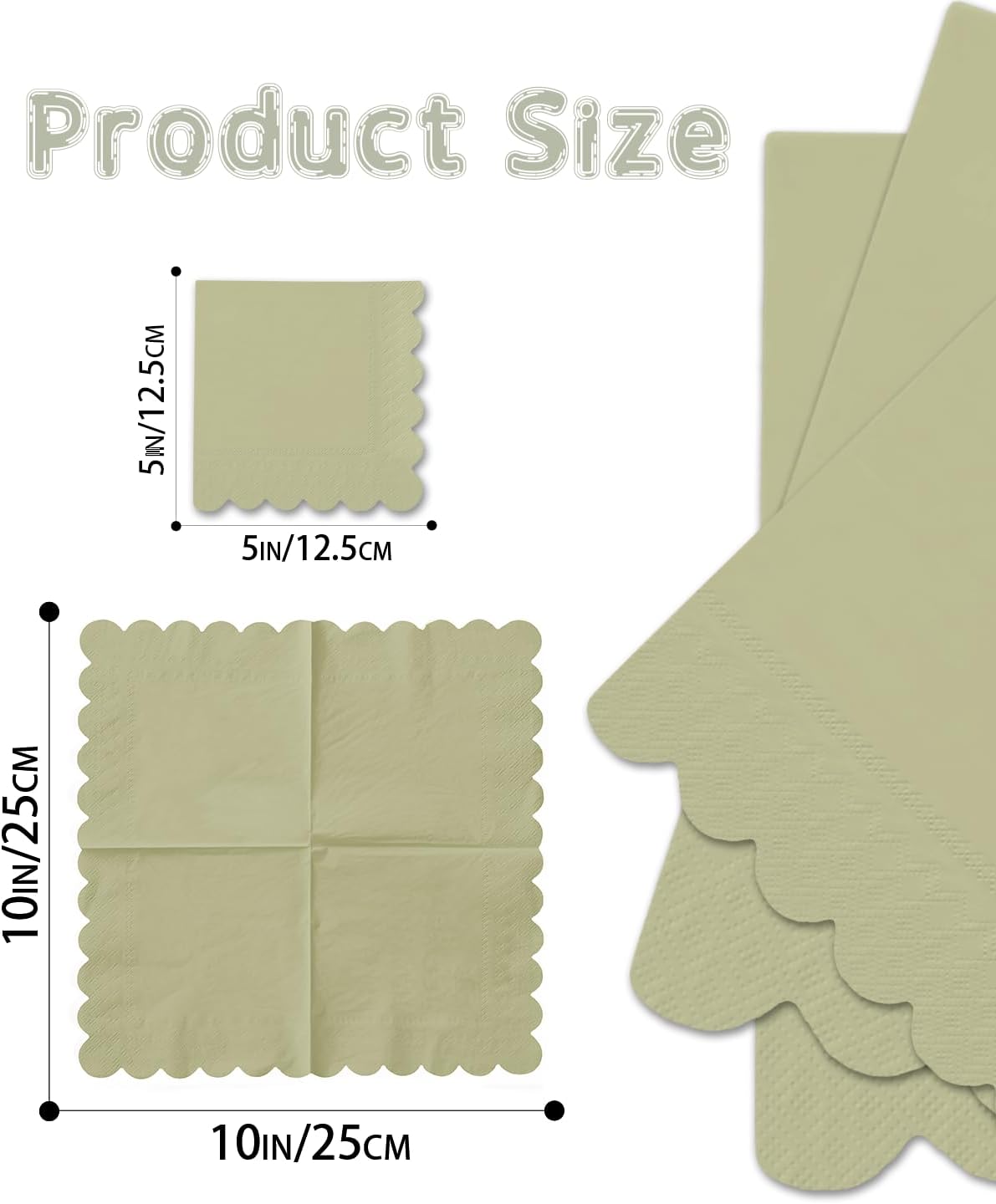 qiqee Khaki Cocktail Dinner Napkins 5x5inch Disposable Beverage,Wedding, Birthday Party Dessert Wave Paper Napkins(120 Count)