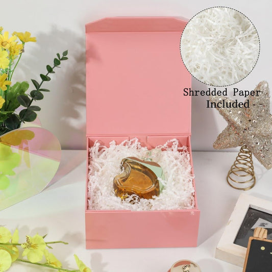 6 Pcs Small Pink Gift Box 6x6x3 Inch Magnetic Gift Box Small Magnetic Box with Crinkle Paper Pink Small Gift Box with Shredded Paper Luxury Gift Boxes with Lids for Presents