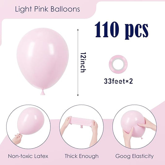 110pcs Light Pink Balloons 12inch Pastel Pink Latex Party Balloons for Boys Girls Birthday Party, Baby Shower, Wedding, Gender Reveal, Baby Shower, Anniversary Party Decorations